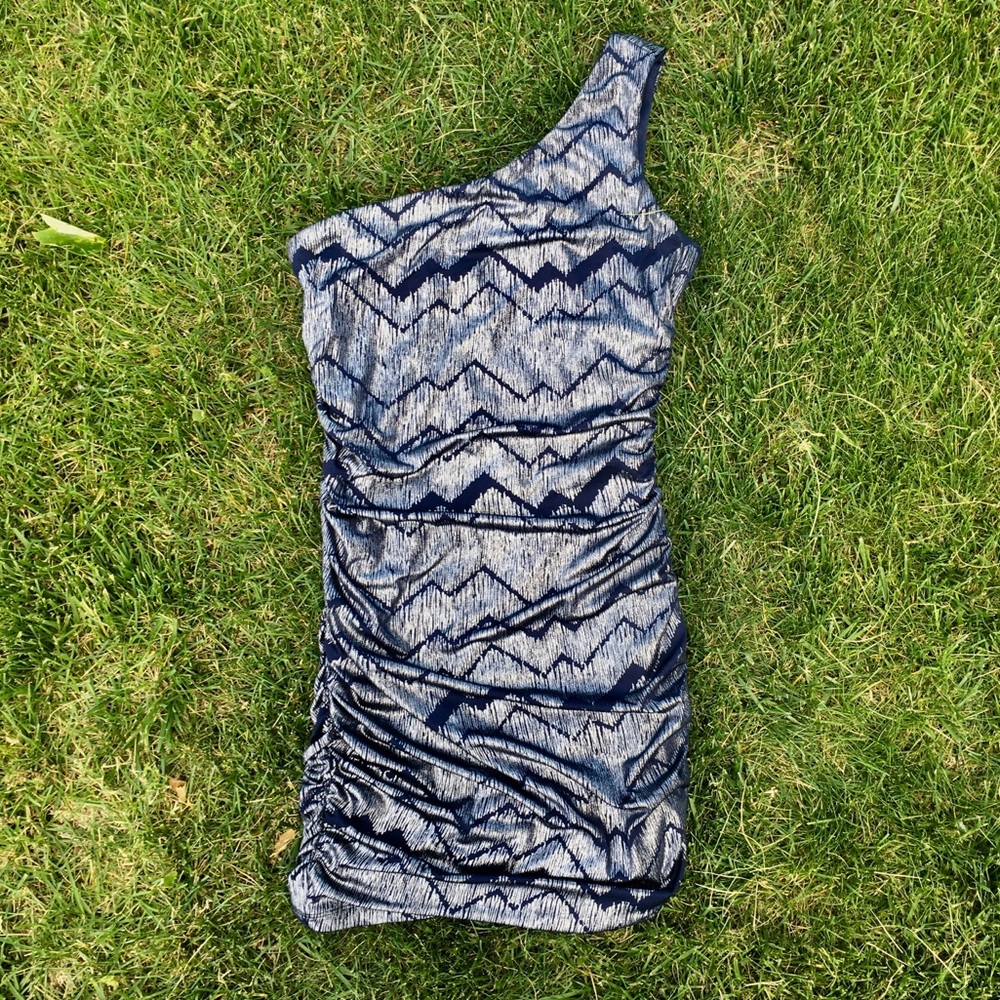 Navy/Silver One-Shoulder Dress